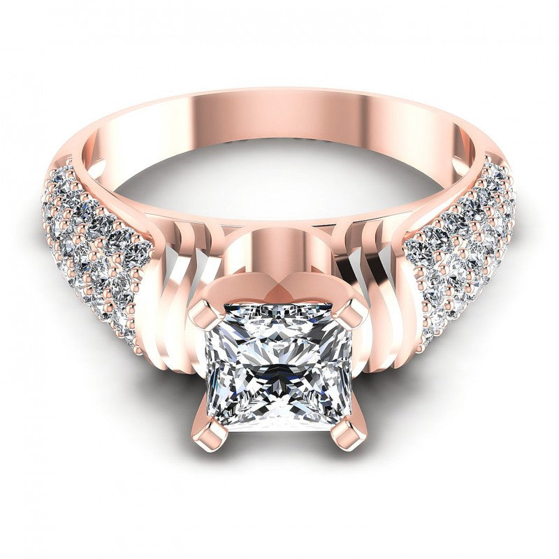 Princess and Round Diamonds 0.95CT Engagement Ring in 18KT Yellow Gold