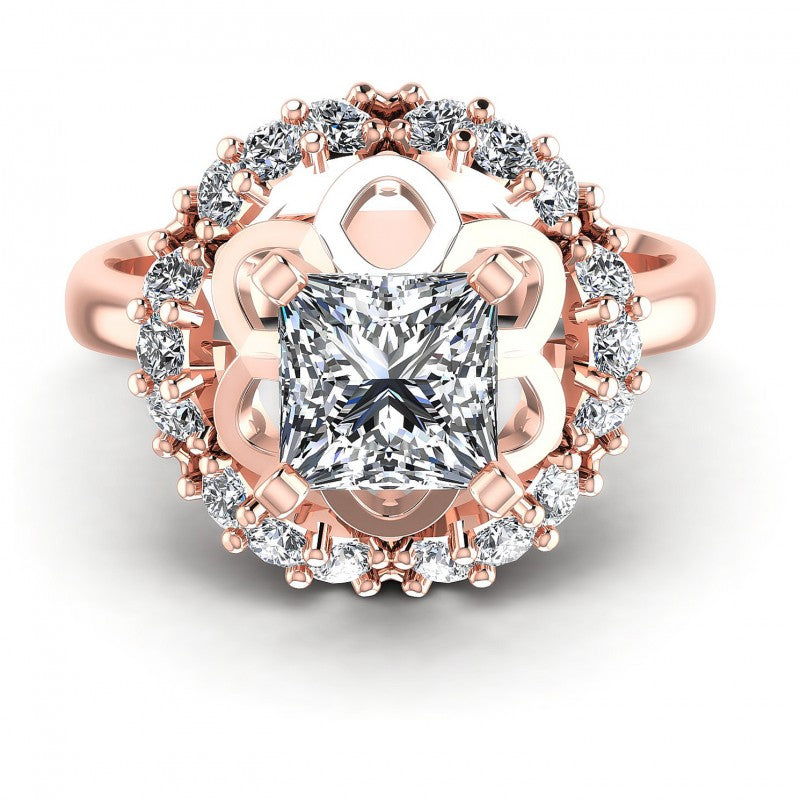 Princess and Round Diamonds 0.85CT Engagement Ring in 18KT Yellow Gold