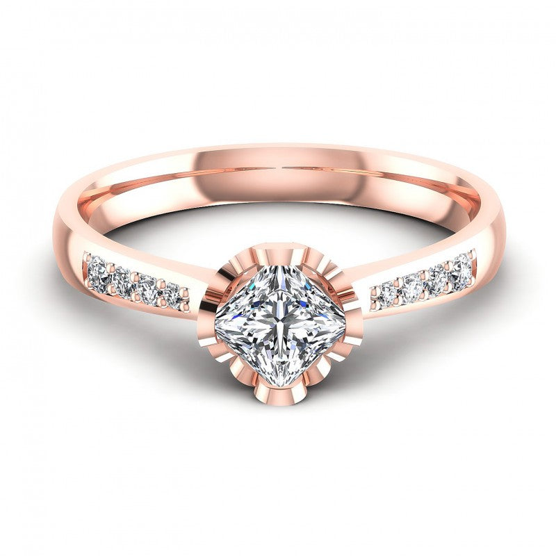 Princess and Round Diamonds 1.85CT Engagement Ring in 18KT Yellow Gold