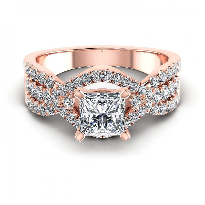 Princess and Round Diamonds 1.00CT Engagement Ring in 18KT Yellow Gold