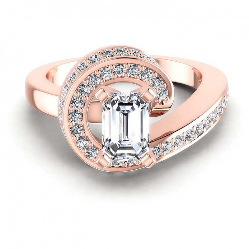 Round and Emerald Diamonds 0.95CT Engagement Ring in 18KT Yellow Gold