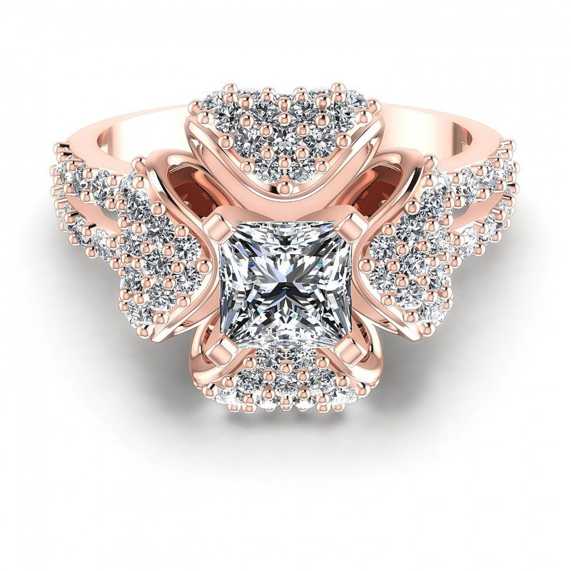 Princess and Round Diamonds 1.40CT Engagement Ring in 18KT Yellow Gold