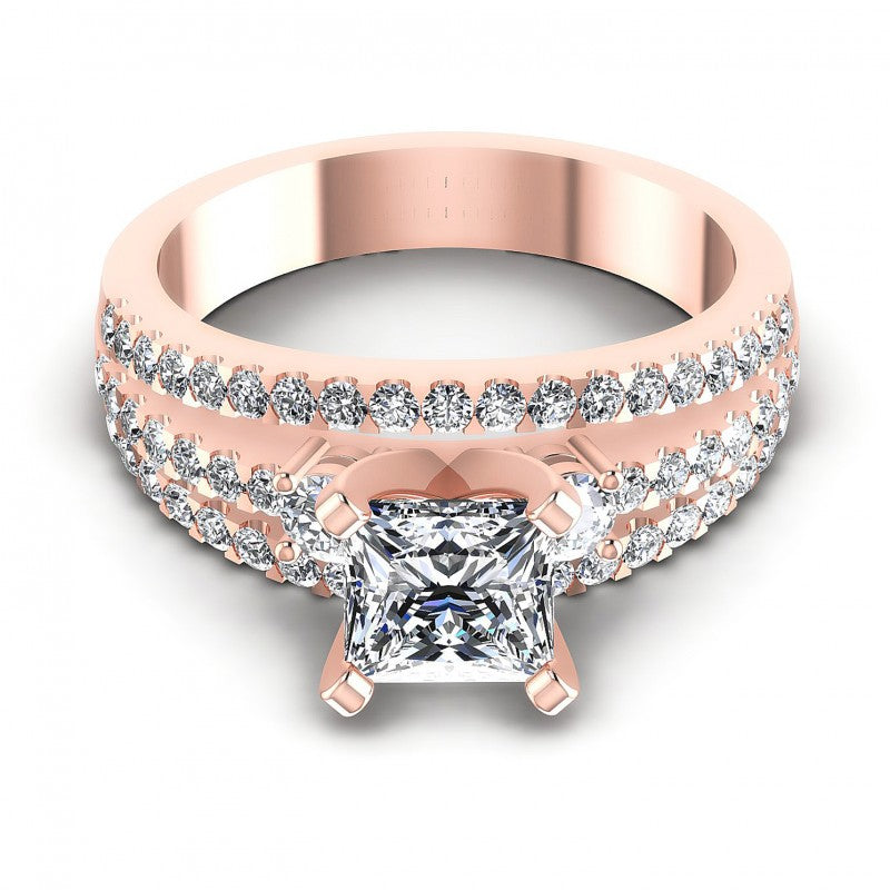 Princess and Round Diamonds 0.95CT Engagement Ring in 18KT Yellow Gold