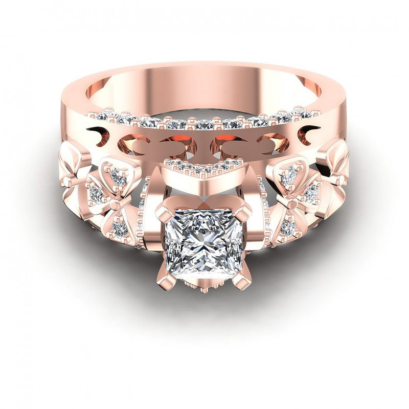 Princess and Round Diamonds 1.10CT Engagement Ring in 18KT Yellow Gold