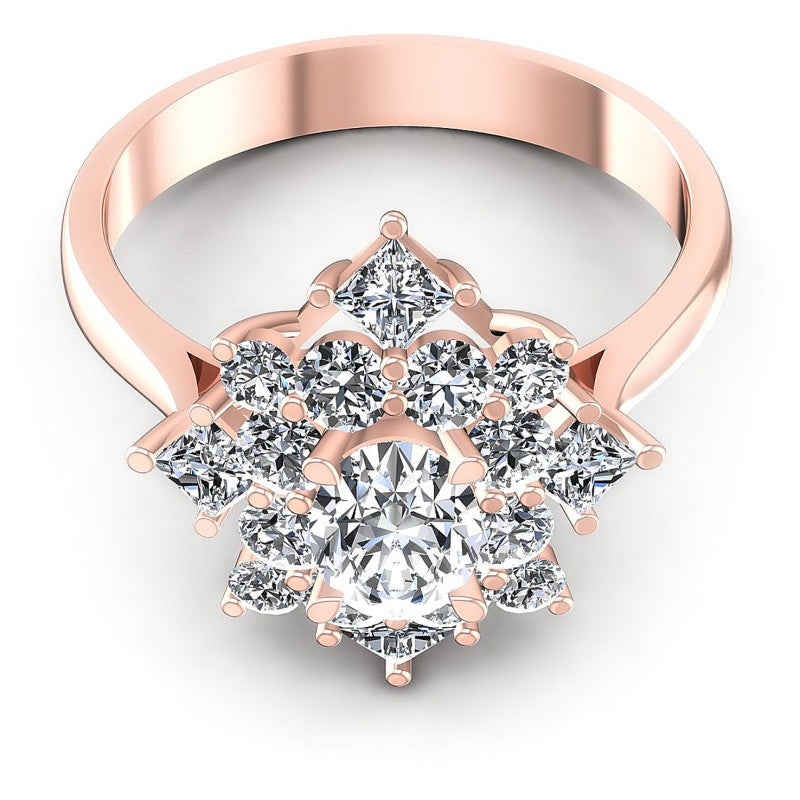 Princess and Round and Oval Diamonds 1.65CT Halo Ring in 18KT Yellow Gold