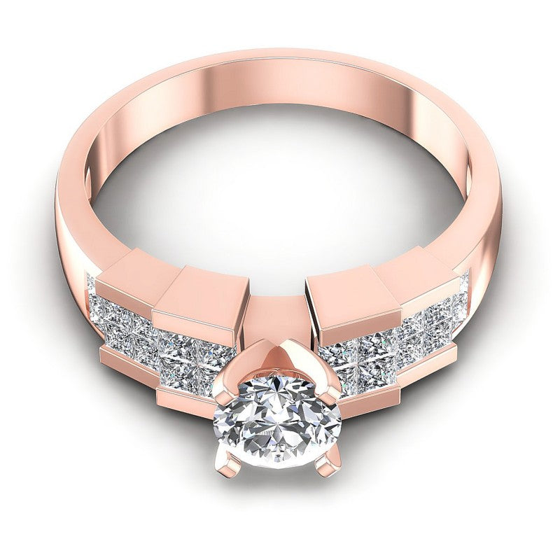Princess and Round Diamonds 0.85CT Engagement Ring in 18KT Yellow Gold