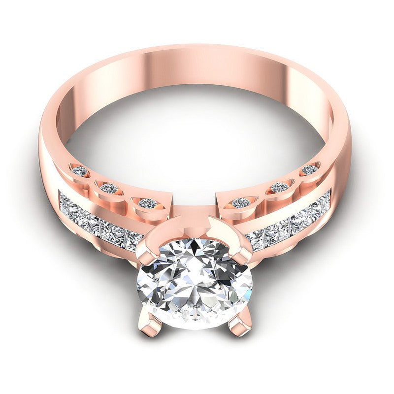 Princess and Round Diamonds 0.70CT Engagement Ring in 18KT Yellow Gold