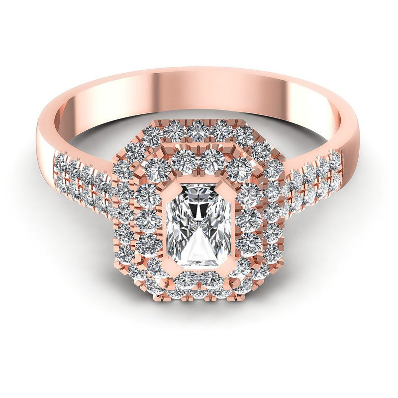 Round and Emerald Diamonds 0.95CT Halo Ring in 18KT Yellow Gold