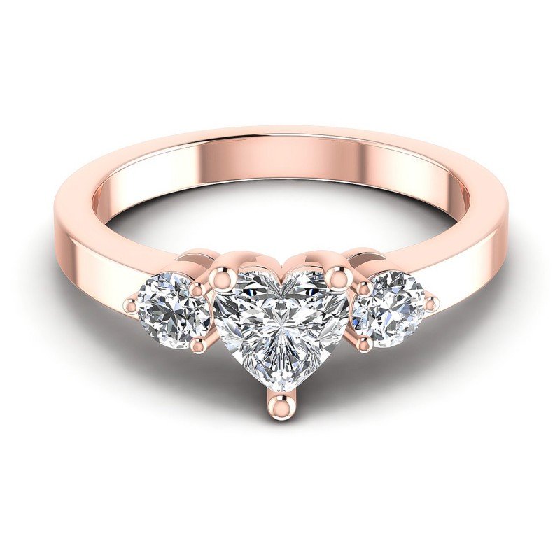 Round and Heart Diamonds 0.75CT Three Stone Ring in 18KT Yellow Gold