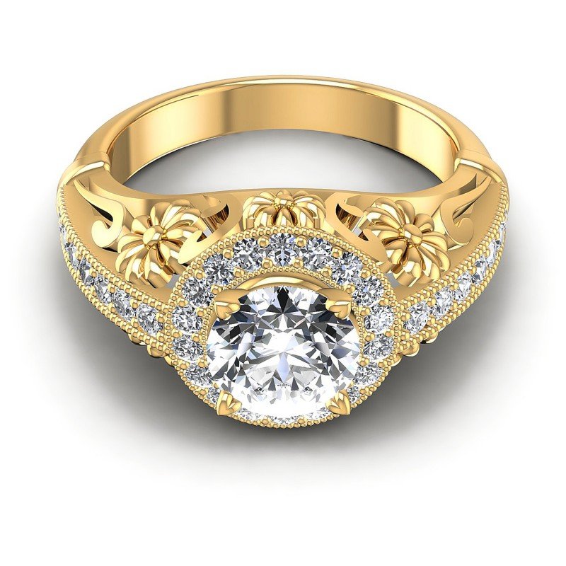 Round Diamonds 0.85CT Antique Ring in 14KT Yellow Gold