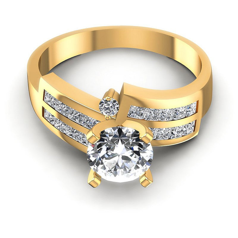 Princess and Round Diamonds 1.15CT Engagement Ring in 14KT Yellow Gold