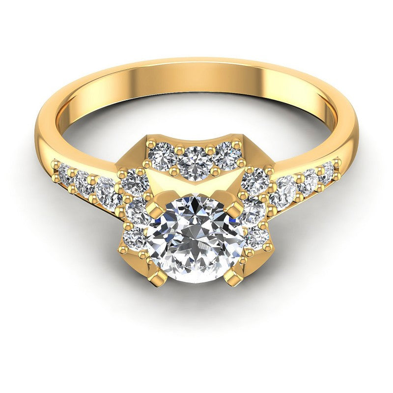 Round Diamonds 0.85CT Halo Ring in 14KT Yellow Gold