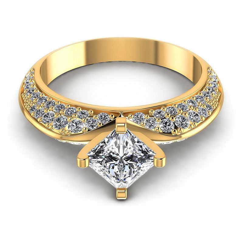 Princess and Round Diamonds 1.00CT Engagement Ring in 14KT Yellow Gold