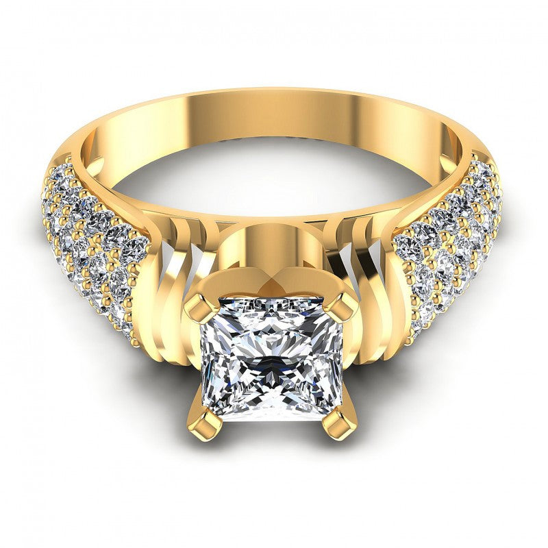 Princess and Round Diamonds 0.95CT Engagement Ring in 14KT Yellow Gold