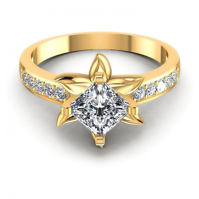 Princess and Round Diamonds 0.60CT Engagement Ring in 14KT Yellow Gold