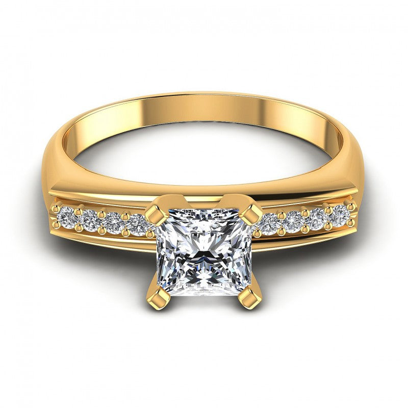 Princess and Round Diamonds 0.45CT Engagement Ring in 14KT Yellow Gold