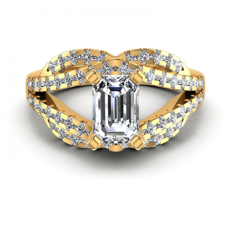 Round and Emerald Diamonds 1.10CT Engagement Ring in 14KT Yellow Gold