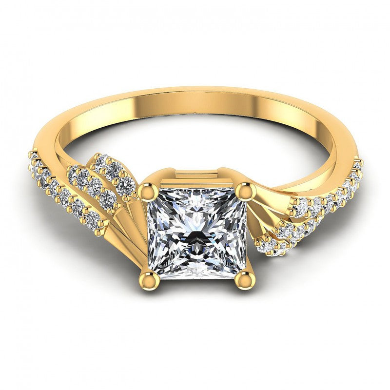 Princess and Round Diamonds 0.60CT Engagement Ring in 14KT Yellow Gold