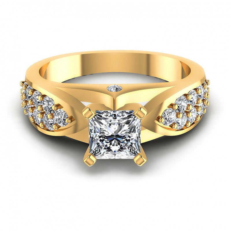 Princess and Round Diamonds 0.95CT Engagement Ring in 14KT Yellow Gold