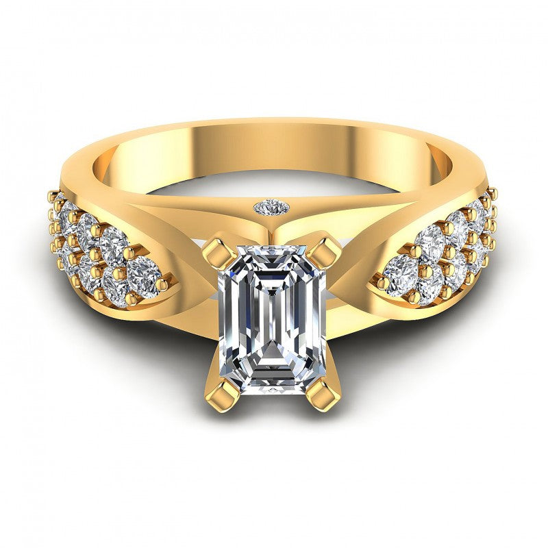Round and Emerald Diamonds 0.95CT Engagement Ring in 14KT Yellow Gold