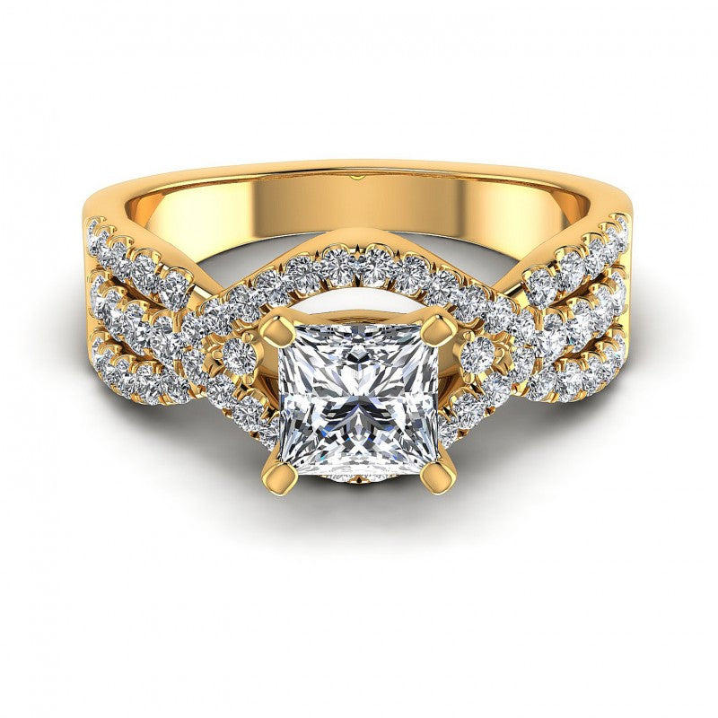 Princess and Round Diamonds 1.00CT Engagement Ring in 14KT Yellow Gold