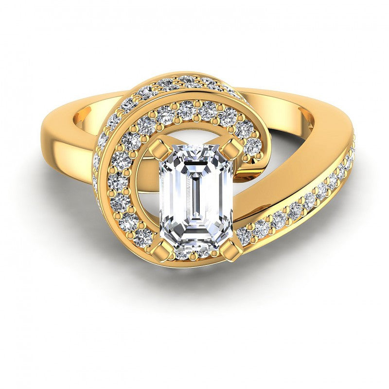 Round and Emerald Diamonds 0.95CT Engagement Ring in 14KT Yellow Gold