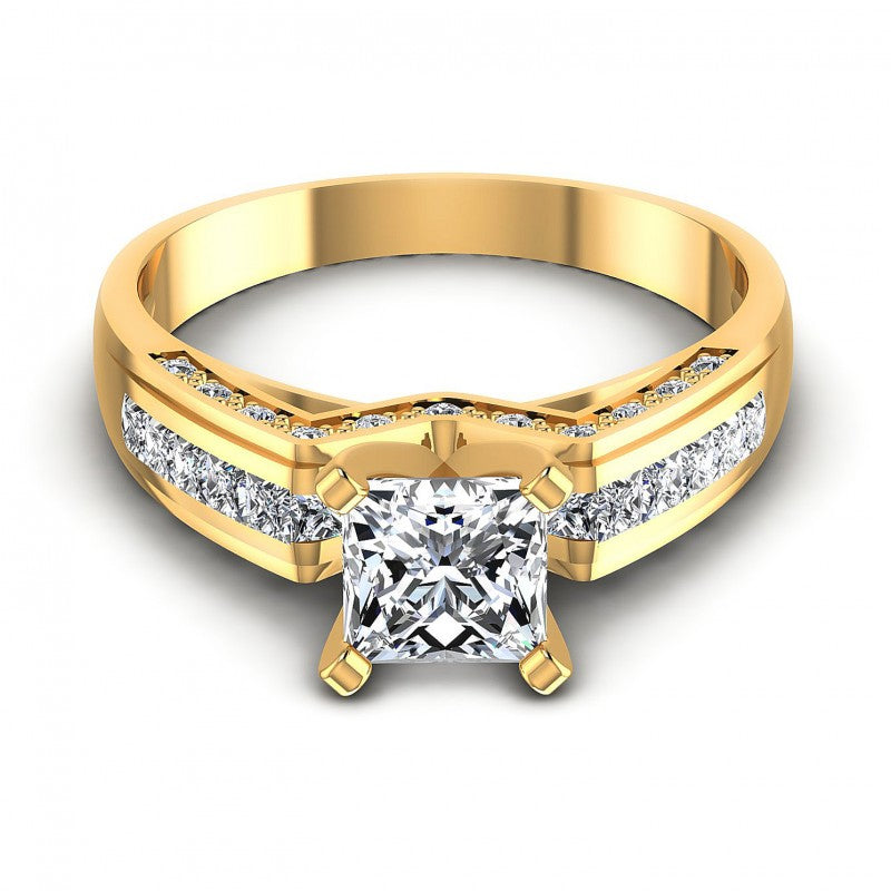 Princess and Round Diamonds 0.80CT Engagement Ring in 14KT Yellow Gold
