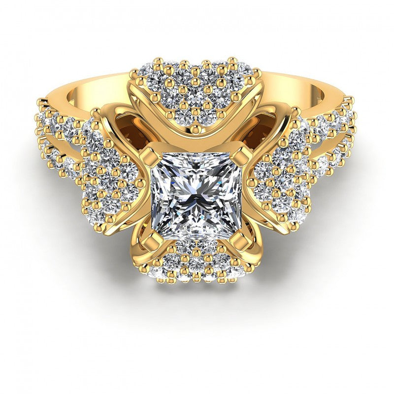 Princess and Round Diamonds 1.40CT Engagement Ring in 14KT Yellow Gold