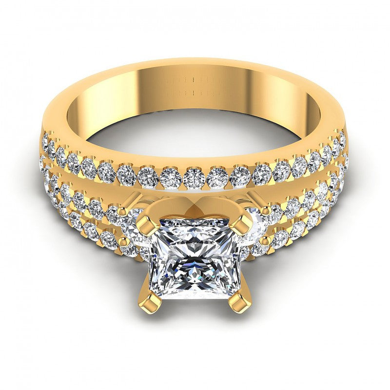 Princess and Round Diamonds 0.95CT Engagement Ring in 14KT Yellow Gold