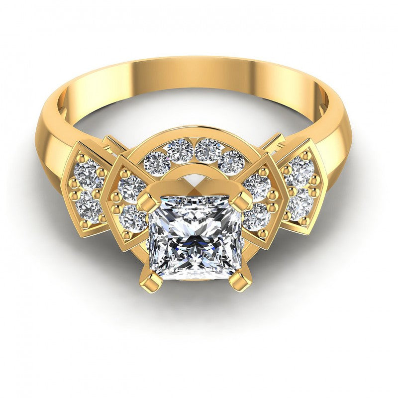 Princess and Round Diamonds 0.75CT Engagement Ring in 14KT Yellow Gold