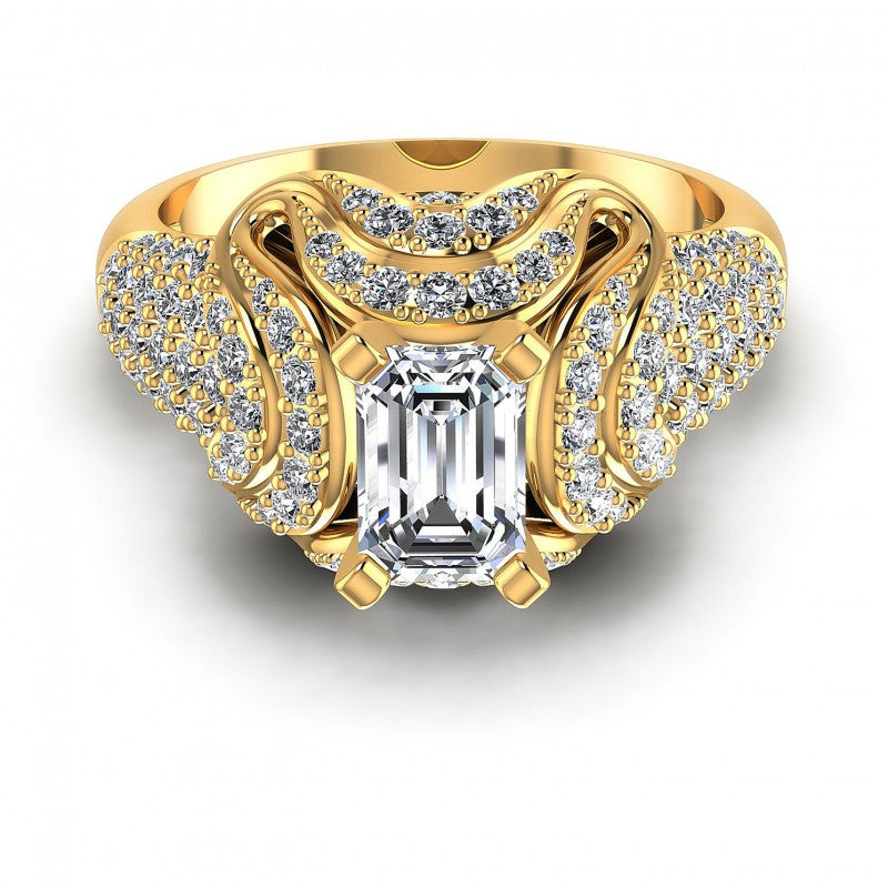 Round and Emerald Diamonds 1.30CT Engagement Ring in 14KT Yellow Gold