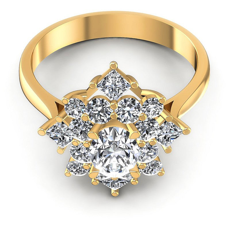 Princess and Round and Oval Diamonds 1.65CT Halo Ring in 14KT Yellow Gold