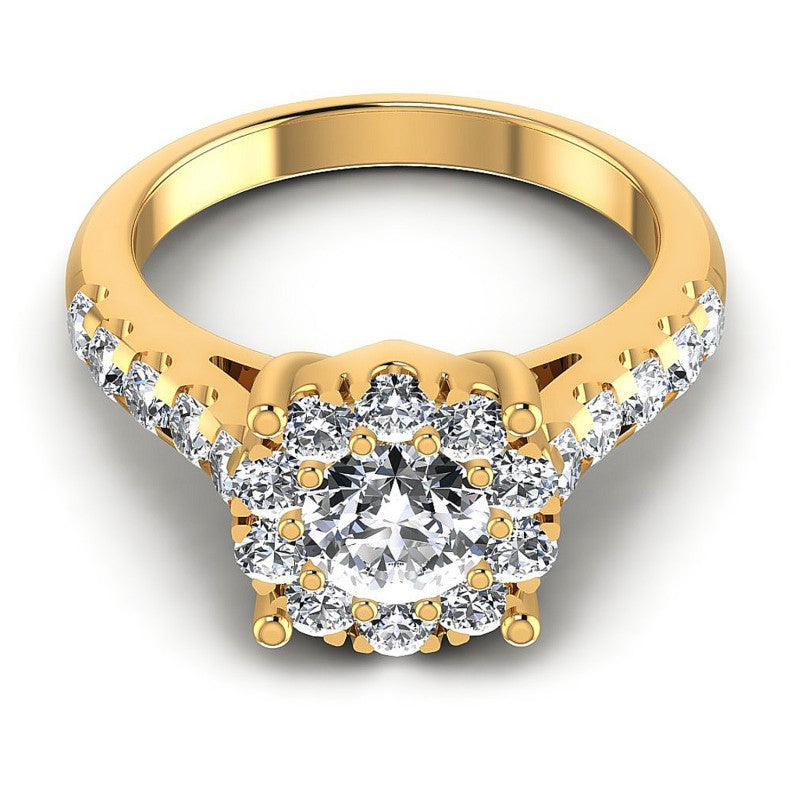 Round Diamonds 1.20CT Halo Ring in 14KT Yellow Gold