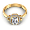 Round and Emerald Diamonds 0.55CT Halo Ring in 14KT Yellow Gold