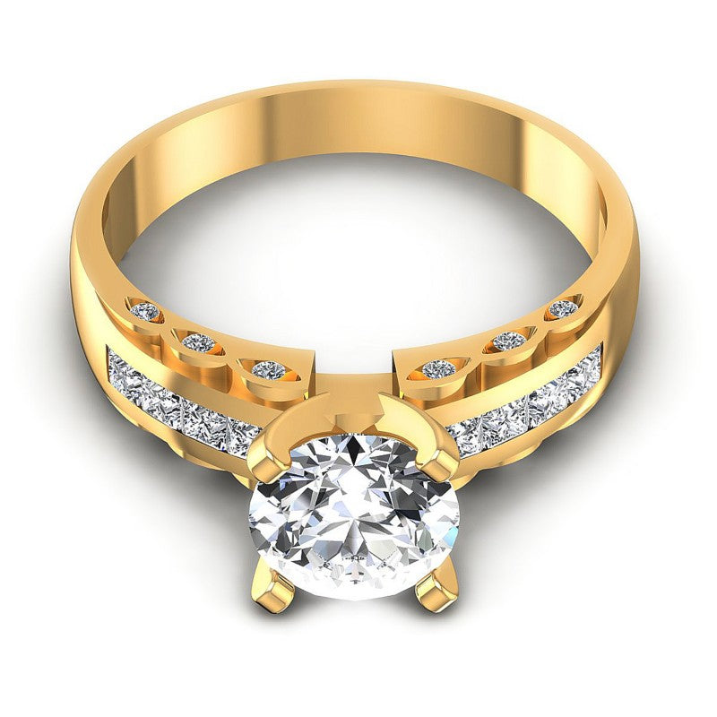 Princess and Round Diamonds 0.70CT Engagement Ring in 14KT Yellow Gold