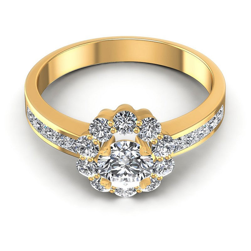 Princess and Round Diamonds 0.95CT Halo Ring in 14KT Yellow Gold