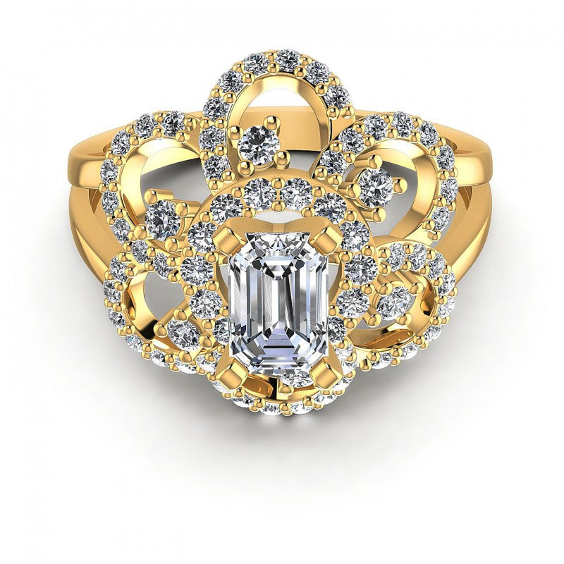 Round and Emerald Diamonds 1.15CT Engagement Ring in 14KT Yellow Gold