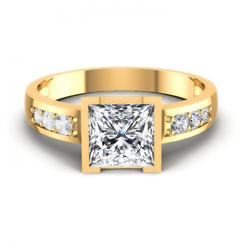 Princess and Round Diamonds 0.60CT Engagement Ring in 14KT Yellow Gold