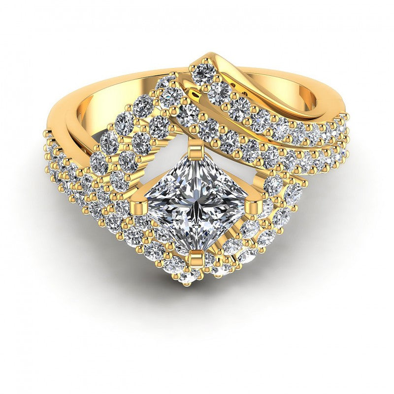 Princess and Round Diamonds 1.15CT Engagement Ring in 14KT Yellow Gold