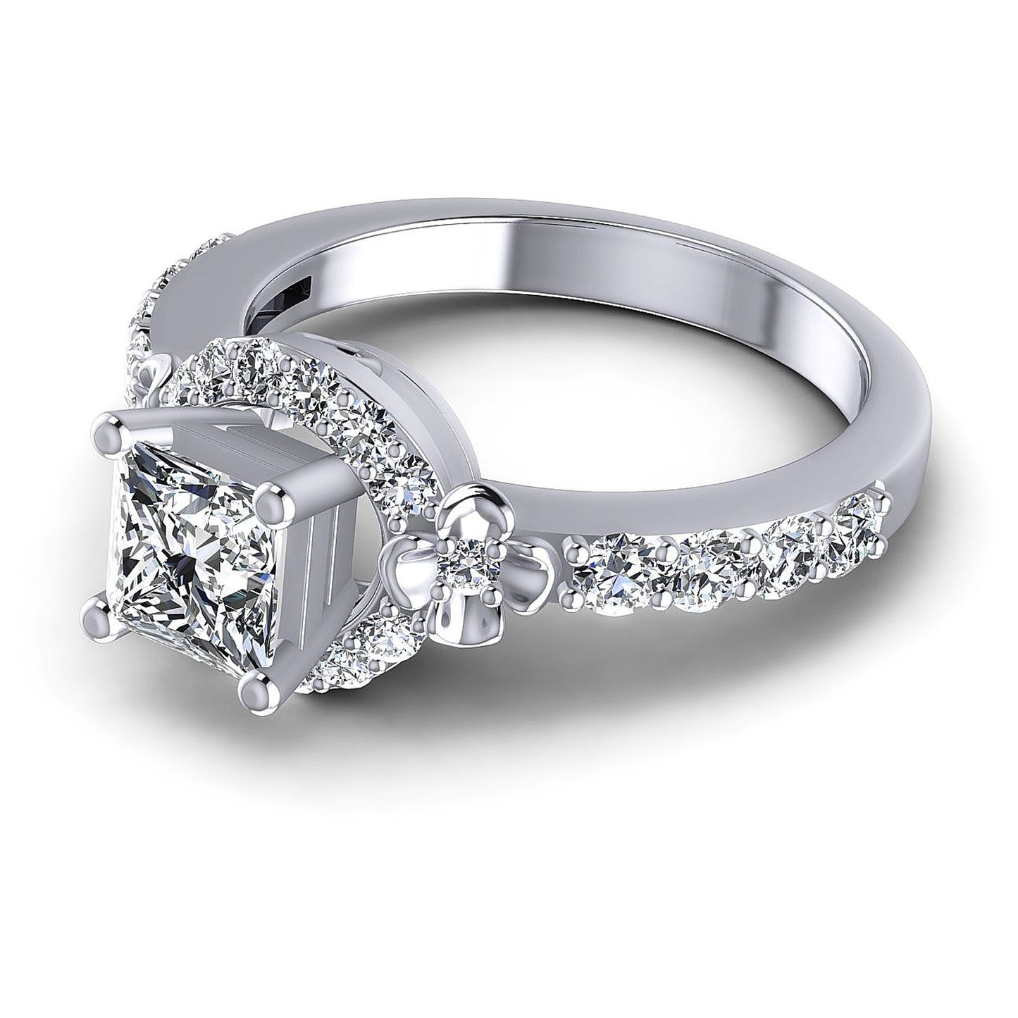 0.95CT Princess And Round Cut Diamonds Engagement Rings