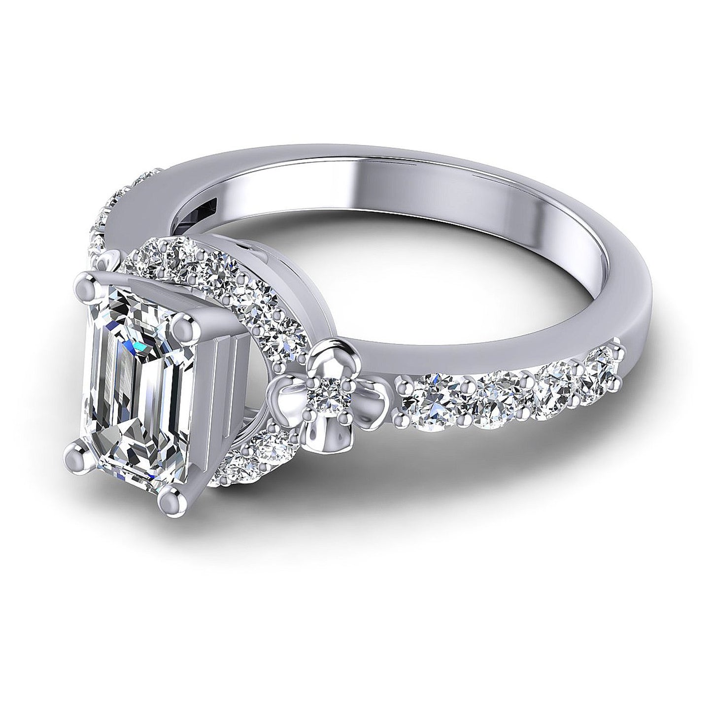 0.95CT Emerald And Round Cut Diamonds Engagement Rings