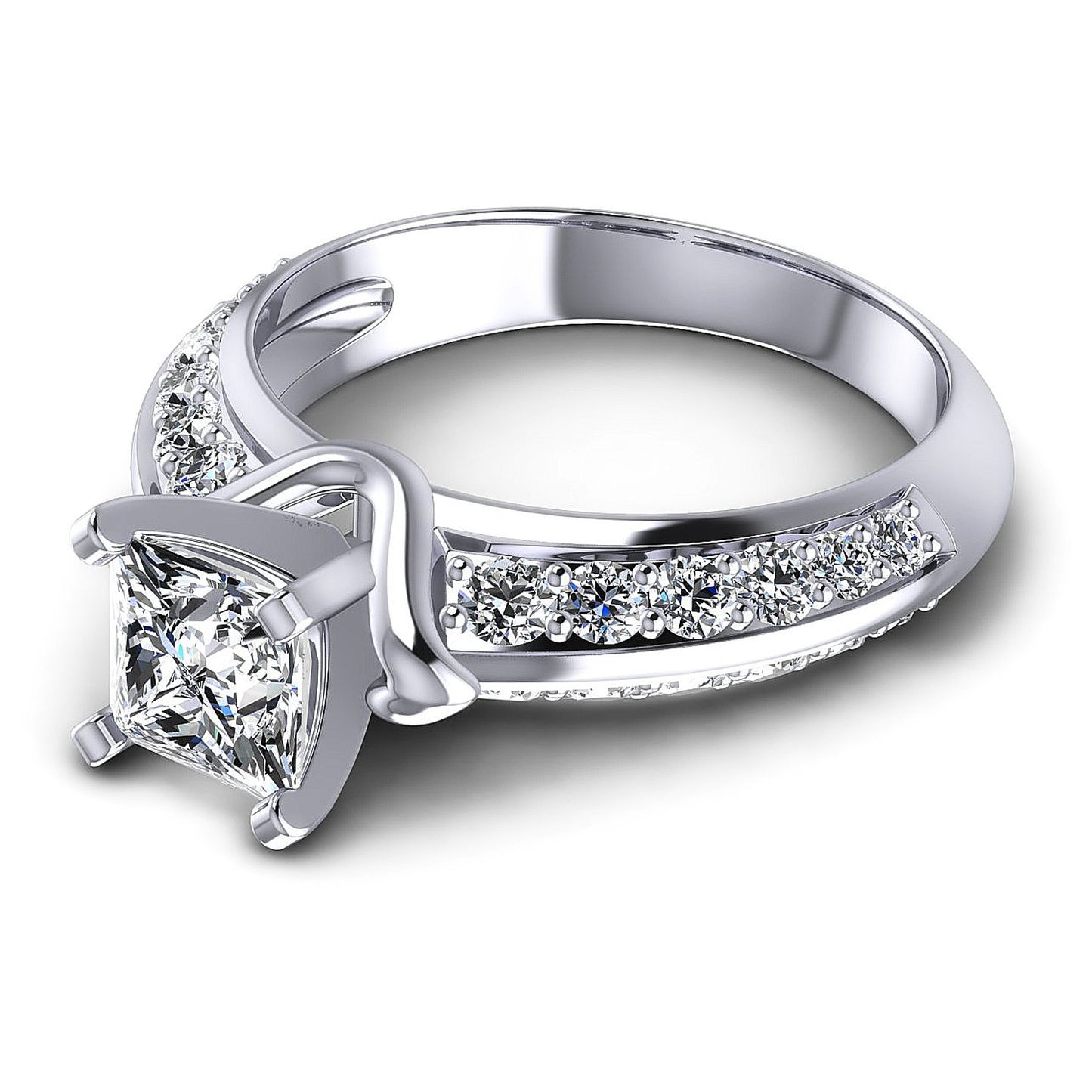 1.00CT Princess And Round Cut Diamonds Engagement Rings