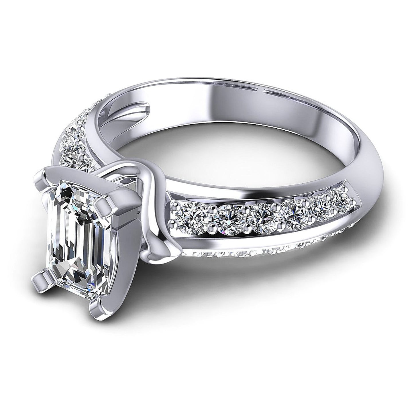 1.00CT Emerald And Round Cut Diamonds Engagement Rings