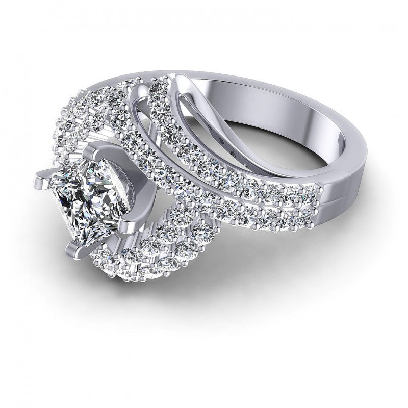 Princess and Round Diamonds 1.15CT Engagement Ring in 14KT Rose Gold