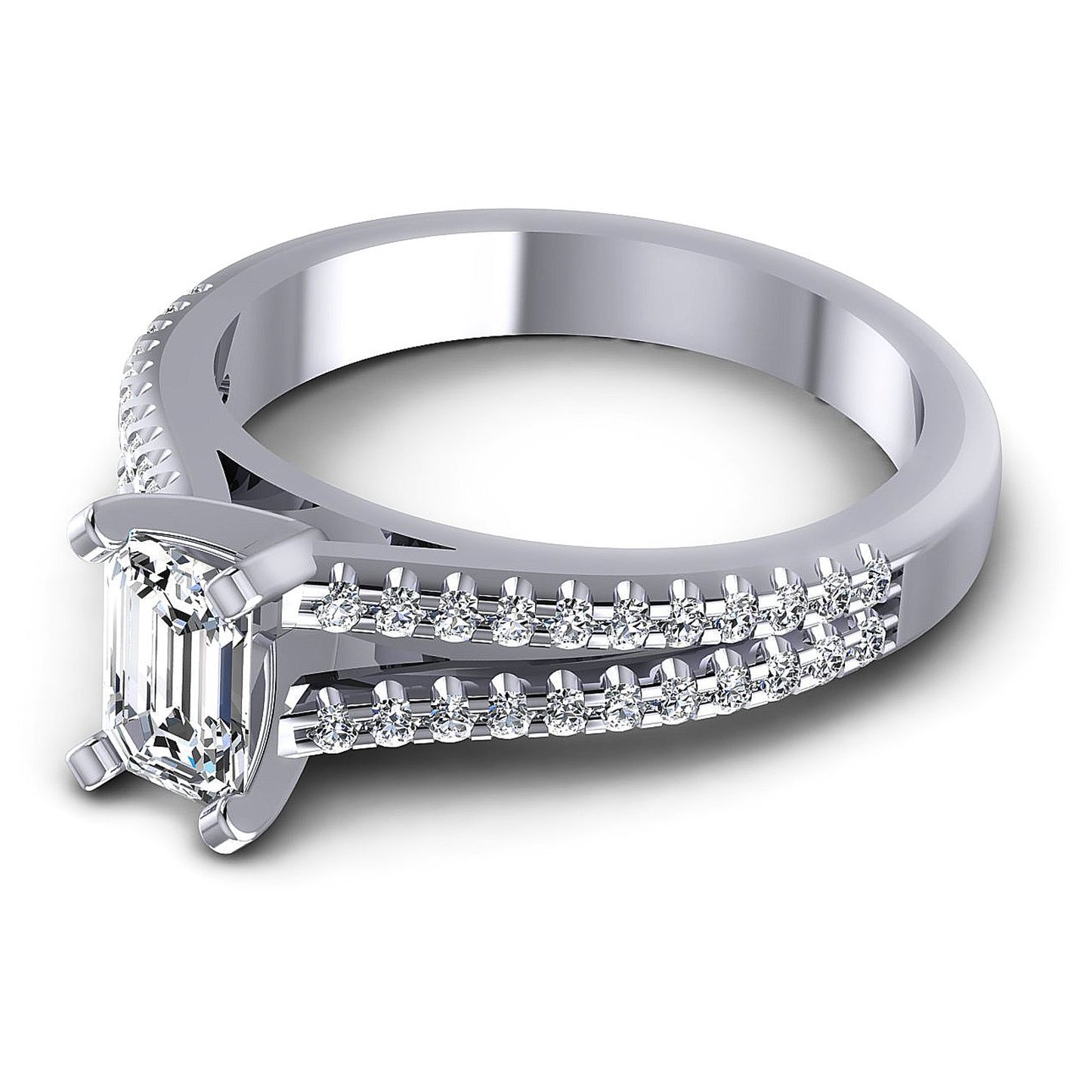 0.75CT Emerald And Round Cut Diamonds Engagement Rings