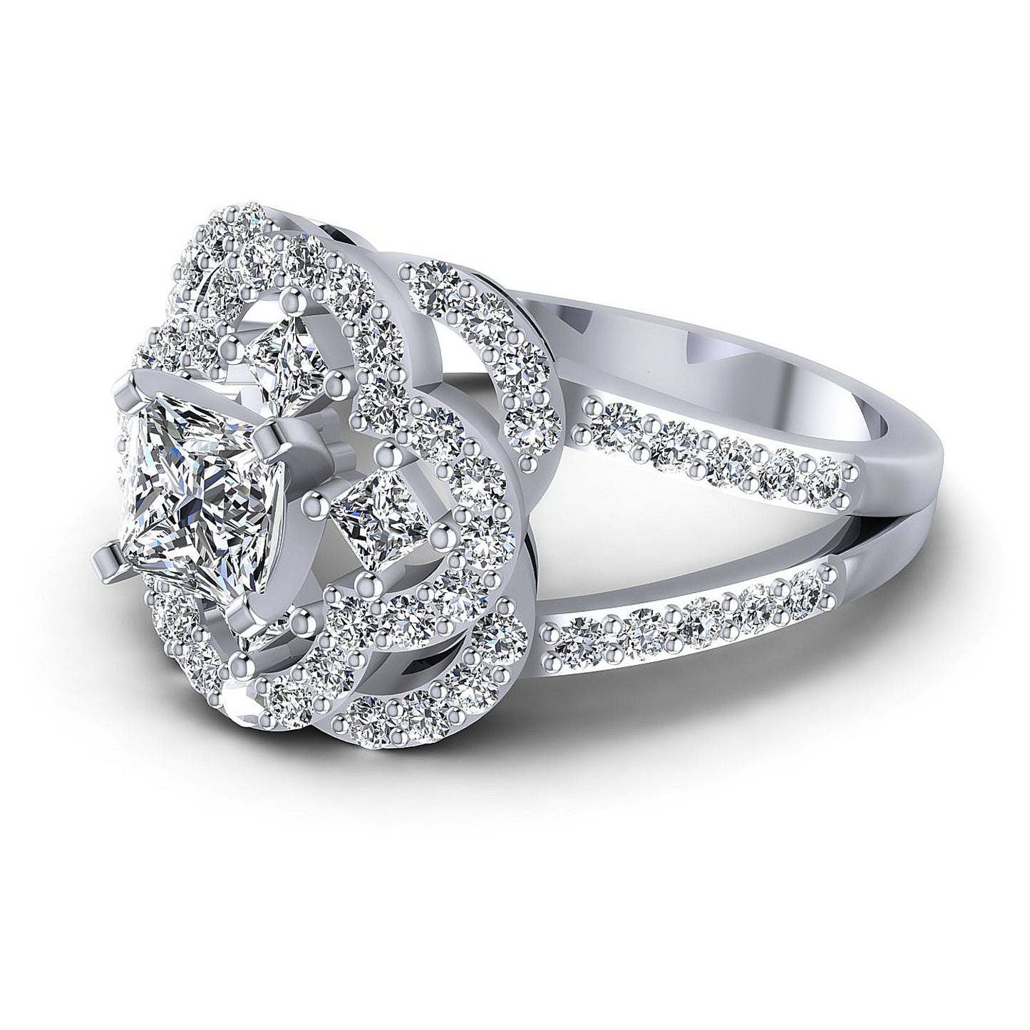 1.15CT Princess And Round Cut Diamonds Engagement Rings