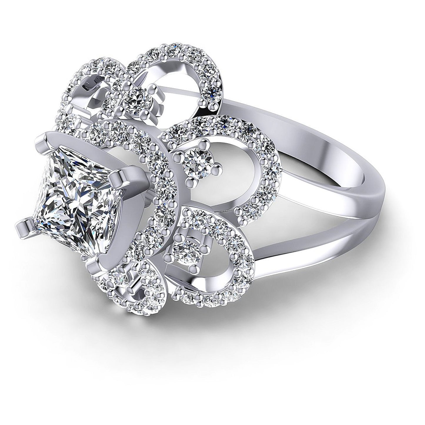 1.15CT Princess And Round Cut Diamonds Engagement Rings