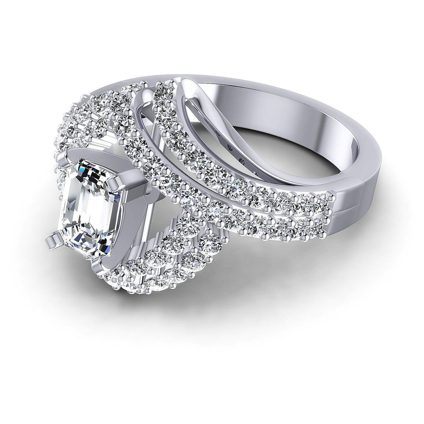 1.15CT Emerald And Round Cut Diamonds Engagement Rings