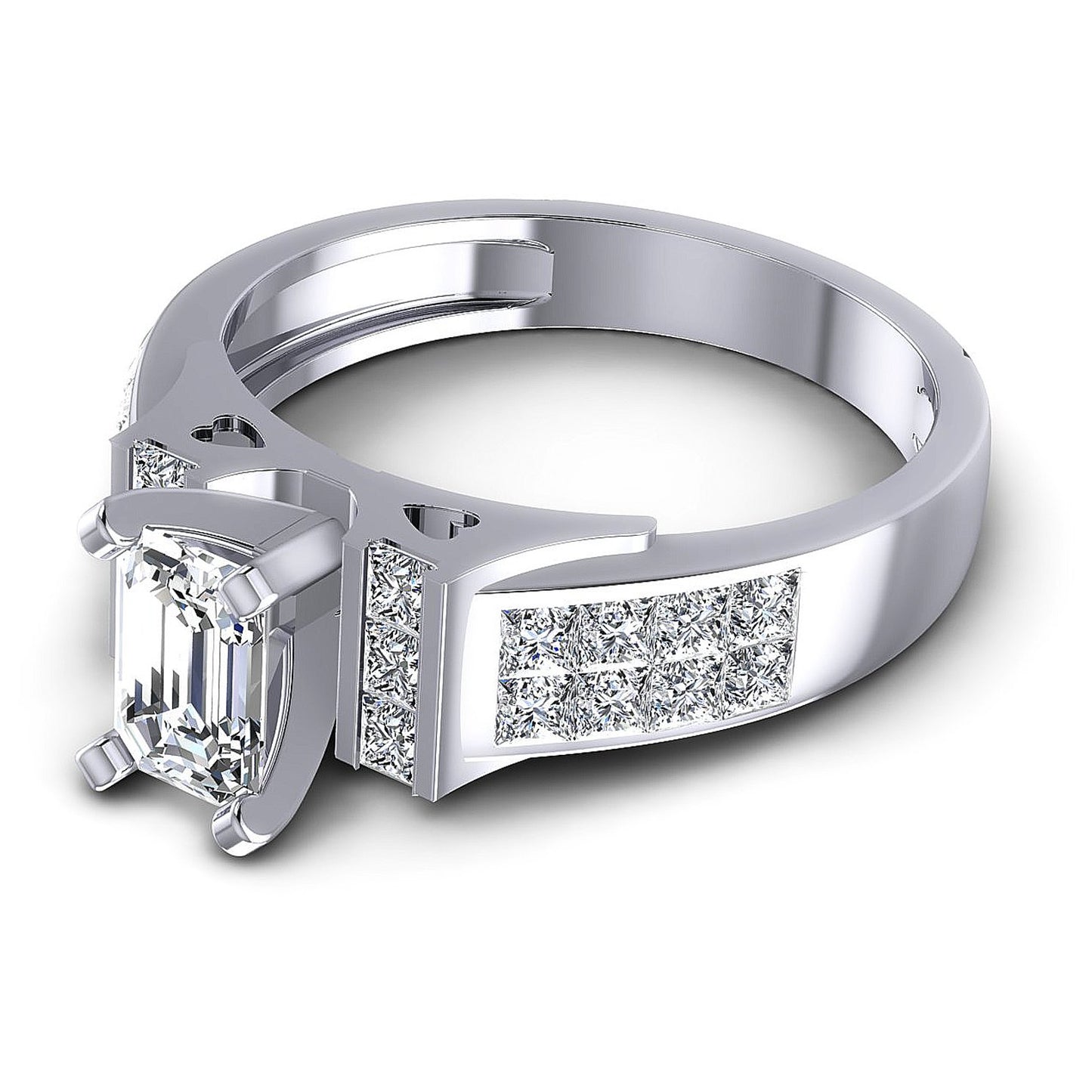 1.15CT Emerald And Princess Cut Diamonds Engagement Rings