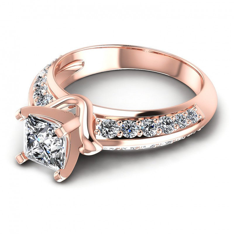 Princess and Round Diamonds 1.00CT Engagement Ring in 18KT Rose Gold